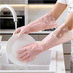 Dishwashing Cleaning Gloves Tear-Resistant Rubber Household Cleaning Gloves with Long Elastic Cuffs for Chores