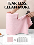 Fantasticlean Microfiber Cleaning Cloth Roll -150 Pack, Tear Away Microfiber Towels, 12" x 12", Reusable, Washable, Ultra Absorbent Dishcloth for All-Around Cleaning Supplies (Pink & Lavender)