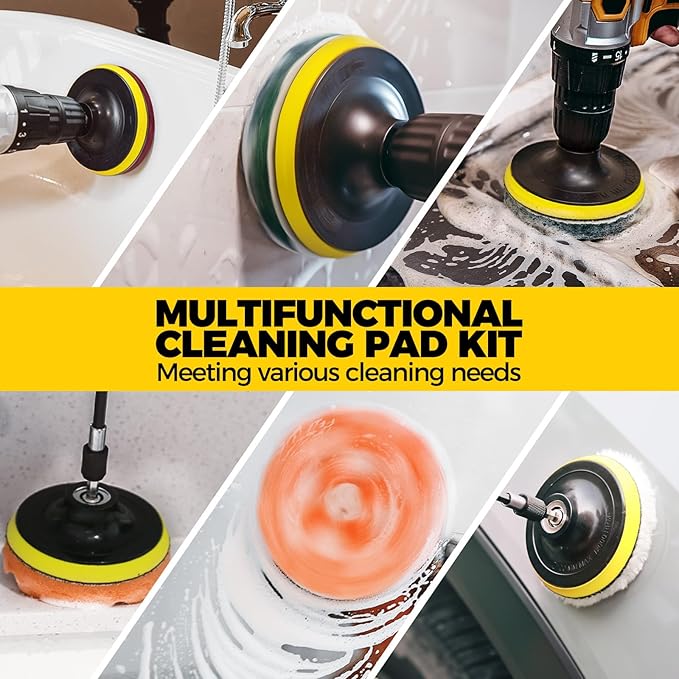 Holikme 40 Piece Drill Brush Attachment Set Scrub Pads Scouring Pads Power Scrubber Brush with Extend Long Attachment All Purpose Clean for Car Detailing，Grout, Tiles, Bathroom, Kitchen