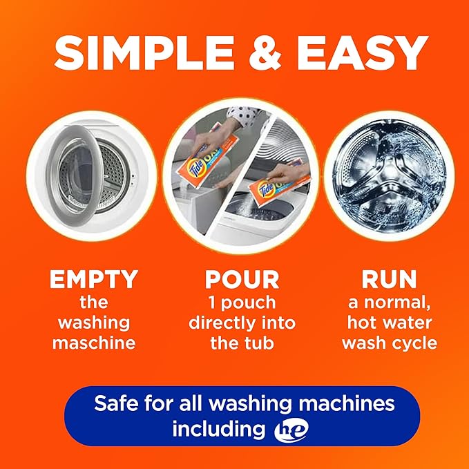 Washing Machine Cleaner by Tide, Washer Machine Cleaner with Oxi for Front and Top Loader Washer Machines, Deep Cleaning Residue & Odor Eliminator, 7 Month Supply