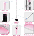 Broom and Dustpan Set, Broom Dustpan Combo Set for Home Commercial Cleaning Supplies Angle Broom with Long Handle Perfect for Courtyard Garage Street (Small-Pink)