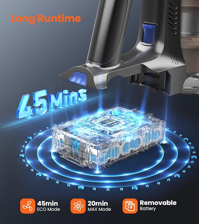 NADALY Cordless Vacuum Cleaner, 500W 40KPA Stick Vacuum with 45min Runtime, Anti-Tangle Self-Standing Vacuum Cleaners for Home, Lightweight Vacuum for Hardwood Floor/Carpet/Pet Hair, Bronzed Gold