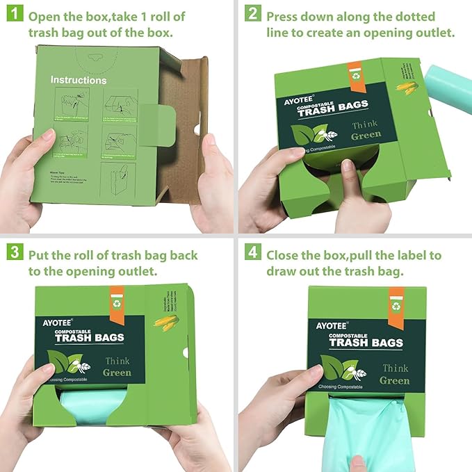 AYOTEE Small Trash Bags 2.6 Gallon Compostable Trash Bags Bathroom Wastebasket Can Liners, 125 Count Mini Compost Bags for Kitchen Bathroom Office Fit 10 Liter, Green