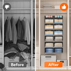 Lifewit Dual-Row Shelf Hanging Closet Organizer and Storage, Clothes Shelves with 3 Sturdy Hooks for Clothing Organization, Foldable Container Hold Up to 24 Sweaters, 4 Tier 8 Sections, Gray