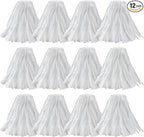 MATTHEW CLEANING Looped-Open Disposable Industrial Wet Mop Head 1.25'' Universal Headband Non-Woven Commercial Replacement for Indoor & Outdoor Use, Floor Cleaning String Mop Refill 12 Pack