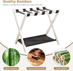 oakvivo Fully Assembled 2 Pack Luggage Rack with Fabric Storage Shelf, 26.77" Bamboo Folding Luggage Rack for Guest Room, Luggage Stand Holder, Thickened Suitcase Stand Holds up to 165 Lbs, White