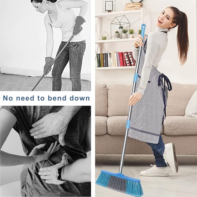 LandHope Heavy Duty Broom, 15.75in Wide Push Broom, 45.67in Long Handle, Adjustable, Floor Sweeper for Indoor Outdoor Commercial Warehouse Home Kitchen Patio Garden Garage