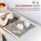 MERRYBOX Roll Up Dish Drying Rack, Silicone Wrapped Over The Sink Dish Rack Foldable Dish Drainer Anti-Slip Dish Racks for Kitchen Counter, Multipurpose Kitchen Sink Drying Rack, 18" x 13", White