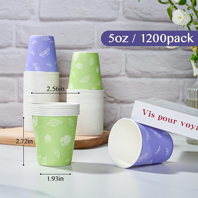 LITOPAK 1200 Pack 5 oz Paper Cups, Colorful Samll Disposable Paper Bathroom Cups for Parties, Travel, and Events
