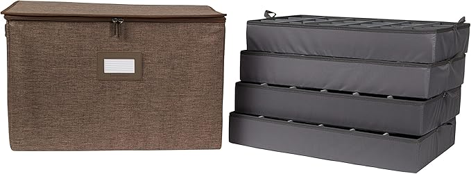 Covermates Keepsakes - Adjustable Zip-Top Storage Box - Configurable FlexGrid Compartments - Heavy Duty Polyester- Reinforced Handles - Stackable Design - Indoor Storage, Brown Heather