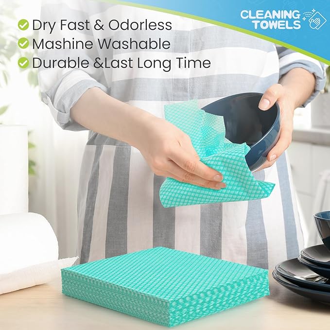 Tioncy 300 Pcs Disposable Dish Cloths for Kitchen Disposable Cleaning Cloth and Towels Handy Cleaning Wipes Disposable Rags for Kitchen and Office(Green)
