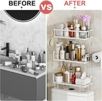 Godboat Bathroom Organizers and Storage, 3-Tier Over The Toilet Storage, Wall Shelf with Paper Holder and 2 Hooks, No Drilling Cool Decor and Home Decor, Gifts for Women, Mom, Mothers Day (White)