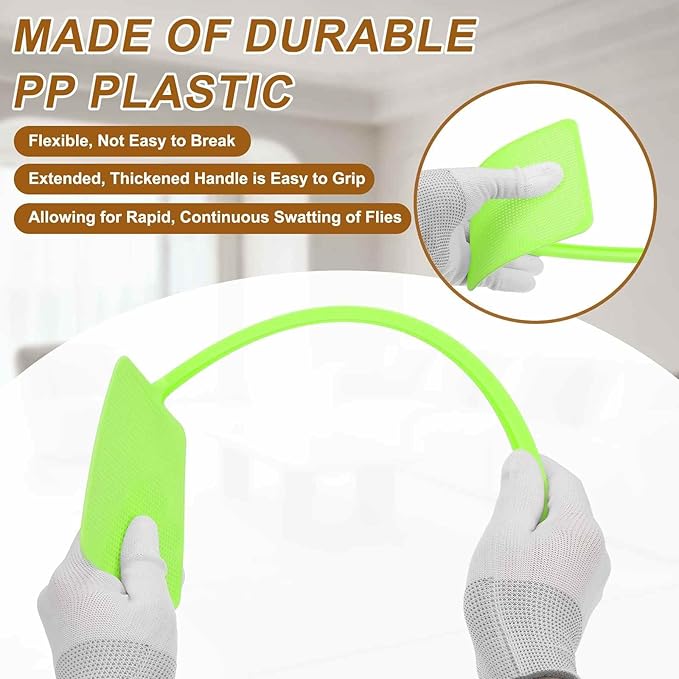 HARFINGTON 3pcs Fly Swatter 4.5"x4.5" Plastic Manual Heavy Duty Long Handle Fly Swatter for Home Indoor Outdoor, Green