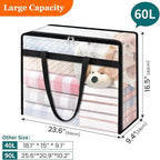 TasticTotes 6 Pack Clear Storage Bags for Comforter, Clothes & Bedding, Plastic Blanket Storage with Zipper and Handle, Moving Bags, Closet Organizer and Under-Bed Storage (60L)