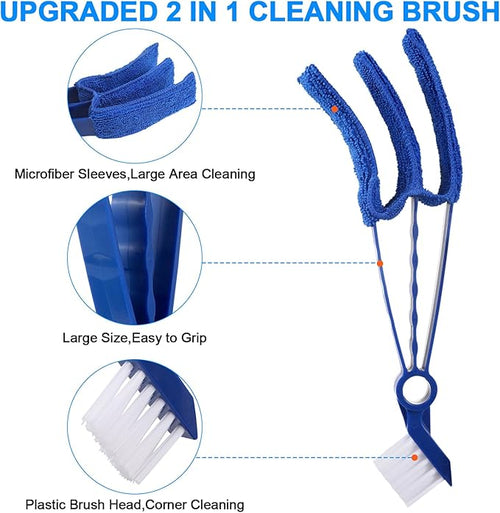 2 in 1 Window Blind Cleaner Duster Tool,Dual Brush Head,with 4 Removable and Washable Microfiber Sleeves, Shutter Cleaner Brush,Air Conditioner Keyboard Fan Duster Dirt Housekeeping Cleaner