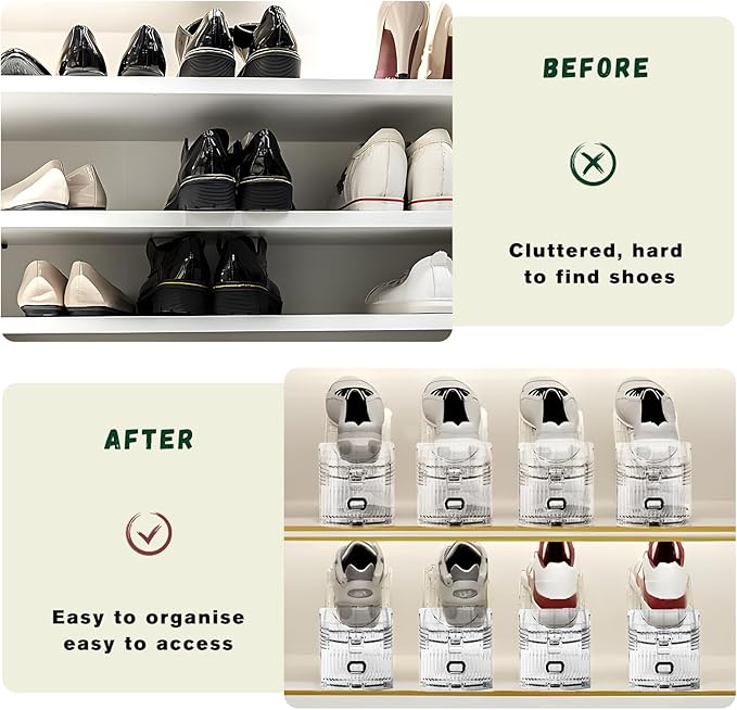 FENRUNXU Shoe Slots Organizer for Closet,16 Pack Shoe Stacker Shoe Rack Organizer for Closet Space Saver Storage Shoe Holder Organization(Transparent)