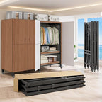 Heavy Duty Covered Clothes Rack with Magnetic Door Foldable Portable Wardrobe Closet for Hanging Clothing Rolling Black Metal Garment Rack on Wheels Closet System (Dragon Sandalwood, 74.7in)
