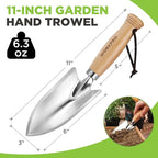 WORKPRO 11" Garden Hand Trowel, Heavy Duty Polished Stainless Steel Garden Shovels with Wood Handle, Small Gardening Hand Tools for Digging, Planting, Measure, Transplanting
