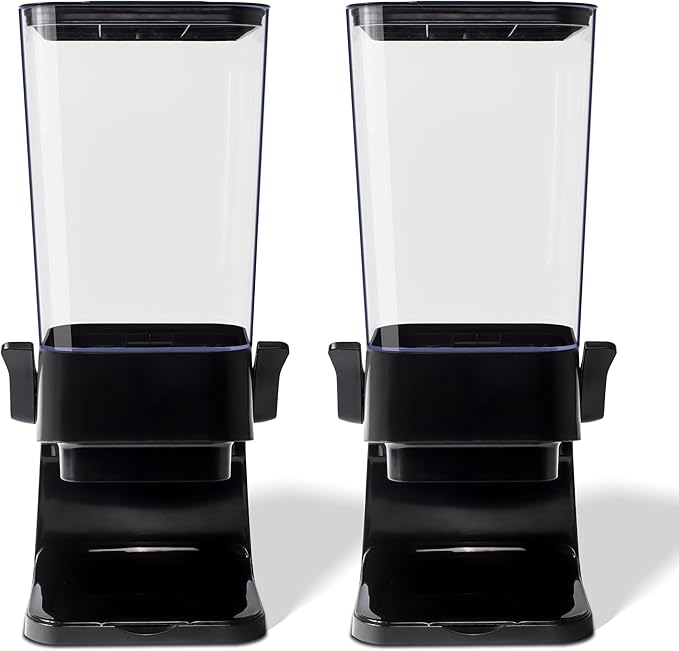 Cereal Dispenser Countertop, 5L Kitchen Organization Cereal Containers Storage, Desktop Candy Dispenser Plastic Cereal Dispenser, Snack Containers Can Hold Granola, Dry Food, nut, Grain (Black, 2Pc)
