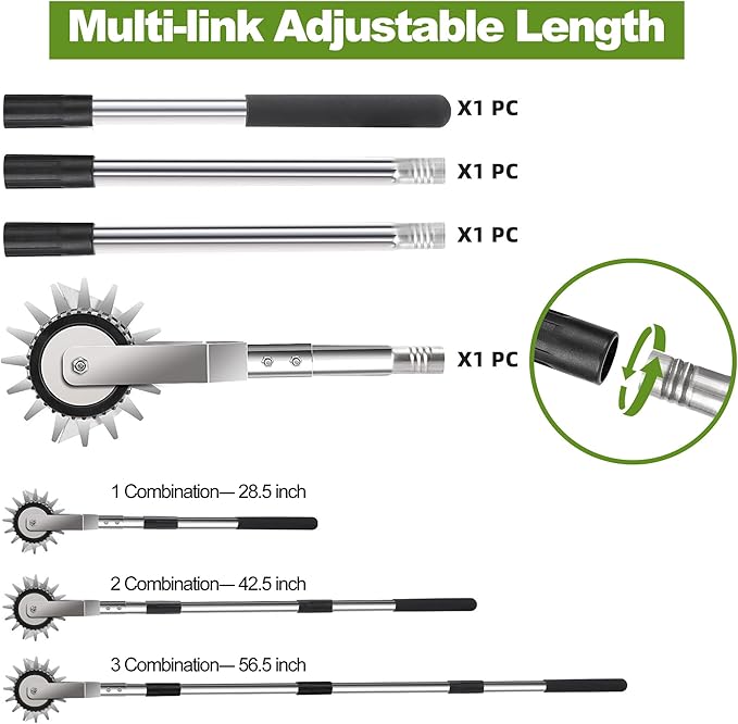 Wheel Rotary Manual Edger Lawn Tool, Grass Edge Trimmer, Sidewalk Lawn Edger Tool, Adjustable 3 Sections Stainless Steel Handle, Ergonomic, 56.5-Inch