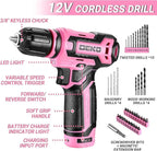 Pink Drill Tool Set Kit DEKOPRO Power Cordless Drill Tool Box with 12V Electric Pink Drill Driver Set for Women Home Hand Repair Tools Sets Drills Case