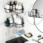 Moforoco Corner Shower Caddy Shelf Organizer Rack, Self Adhesive Black Bathroom Shelves Basket, Home Wall Shower Inside Organization and Storage Decor Rv Accessories, First Apartment Essentials(Black)