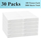 Facial Tissue Refill - 30 Packs, 100 Per Pack, 3000 Total for Tissue Box Holder. Soft Tissues Bulk for Home Office Car Restaurant Hotel