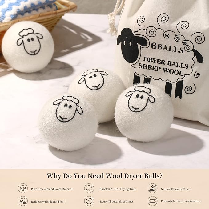 Dryer Balls Laundry Reusable, Wool Dryer Balls, Cute Dryer Balls Animals, Wool Dryer Balls Laundry Reusable, Laundry Dryer Balls, with Cute Pattern, Shorten Drying Time and Fluff