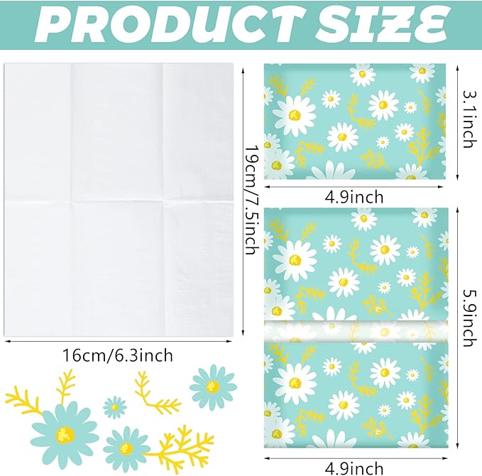Geyee 50 Packs Facial Tissue Travel Packs Disposable Pocket Tissues for Wedding Guest Travel School Purse Home Supplies, 500 Sheets 3 Ply(Daisy)