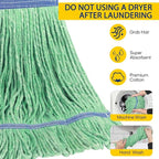 Matthew Cleaning Heavy Duty Mop Head Commercial Replacement for General and Floor Cleaning , Wet Industrial Blue Cotton Looped End String Head Refill (Pack of 12) Green