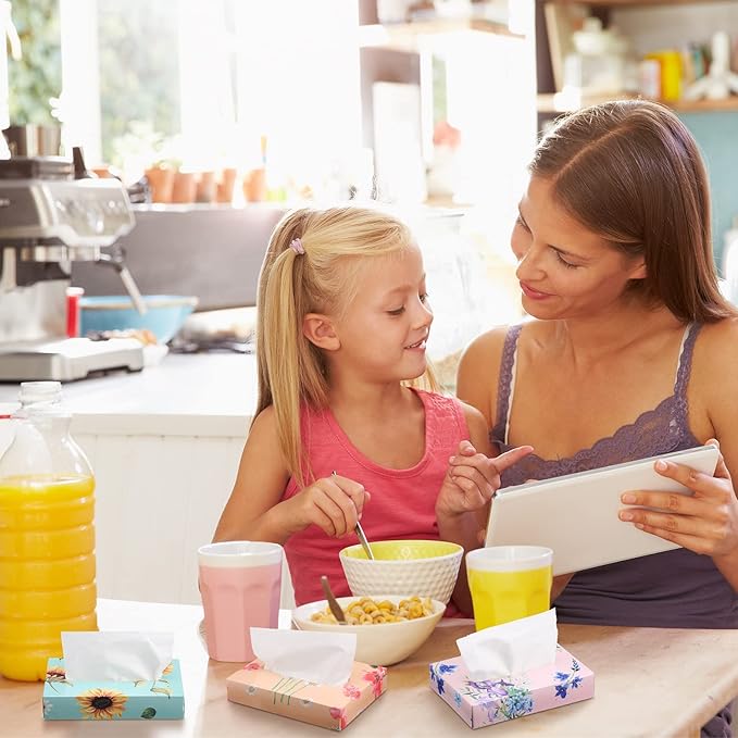 TaoBary 24 Packs Flower Small Boxes of Tissues Car Facial Tissue Boxes Disposable Tissue Packs Cube Facial Tissues 2 Ply 960 Sheets for Holiday Party Bathroom Office Floral Home Decor