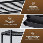 3-Tier Storage Shelves with Plastic Connectors – Metal Shelf Organizer for Pantry, Closet & Bathroom, Space-Saving Sturdy Shelving Unit Rack, Black, 17.3" x 12.8" x 28.9"