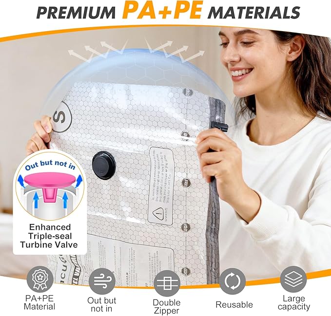 Travel Vacuum Storage Bags with Pump, Carry-on Luggage Compression Bags + Portable Electric Pump, 80% Space Saver for Clothes, Vacuum Seal Bags for Clothing Packing Travel, Pack of 15