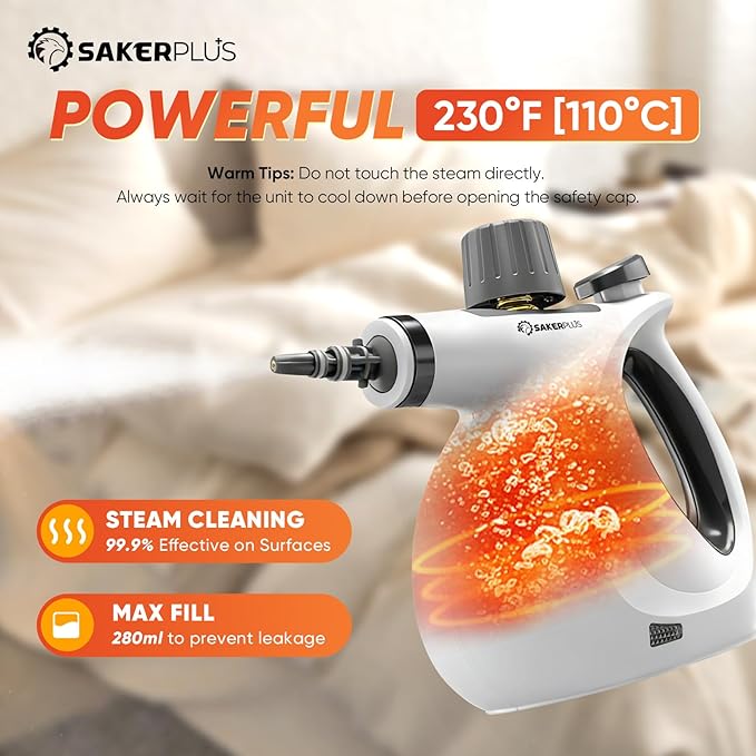 Steam Disinfection Cleaner, Handheld Pressurized Steamer with 9-Piece Accessories for Multi-Surface Cleaning, Natural Sanitization for Kitchen, Floor (1 x Steam Cleaner Kit)