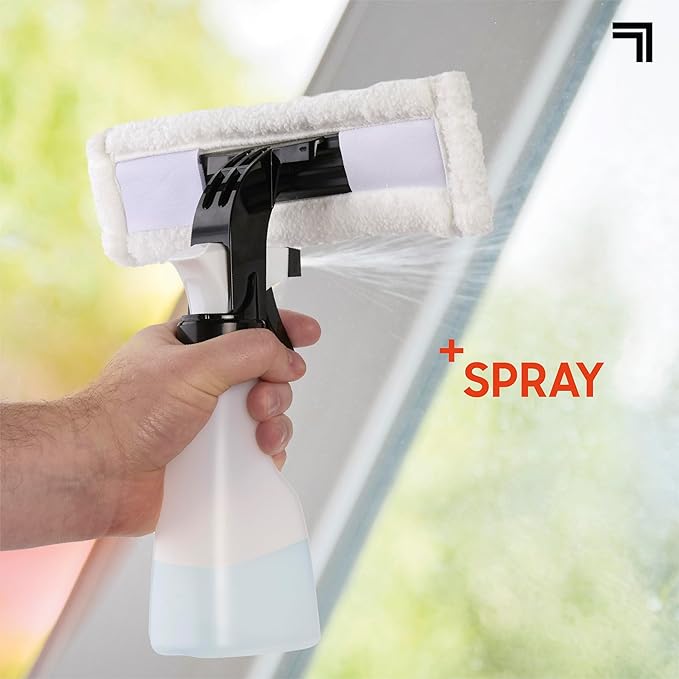 Sharper Image® 2-in-1 Window Vacuum Cleaner Kit – Cordless Squeegee, Spray Bottle, 11" Blade, 2 Washable Microfiber Pads| Cleaning Supplies Tool Set| Glass, Mirrors, Shower, Windows, Car Windshield