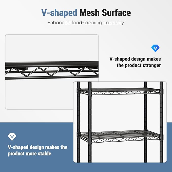 DUMOS 3 Tier Metal Shelving, Heavy Duty Shelves Wire Shelving Unit with Removable Wheel Casters, Shelves Organizer for Bathroom Garage Living Room Kitchen Pantry Laundry Black