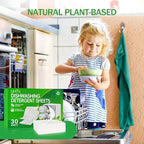 Dishwasher Detergents Sheets (30 Count) - 100% Natural Plant-Based Eco Dishwashing Soap Solid Enzymes Grease Removal & Shiny Finish Compatible with Large & Small Dishwashers Tablets Residue-Free
