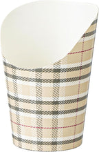 Restaurantware Bio Tek 12 Ounce French Fry Containers 100 Disposable Charcuterie Cups - Incline Design Round Plaid Paper French Fry Cups Stackable For Waffles Chips or Popcorn