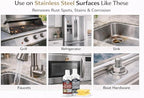 CLEAN MY STEEL Stainless Steel Rust Stain Remover & Cleaner Kit, NSF Safe for Food Areas. Includes Cleaner for Commercial Equipment, Appliances, Gloves & Sponge (8.5 oz)