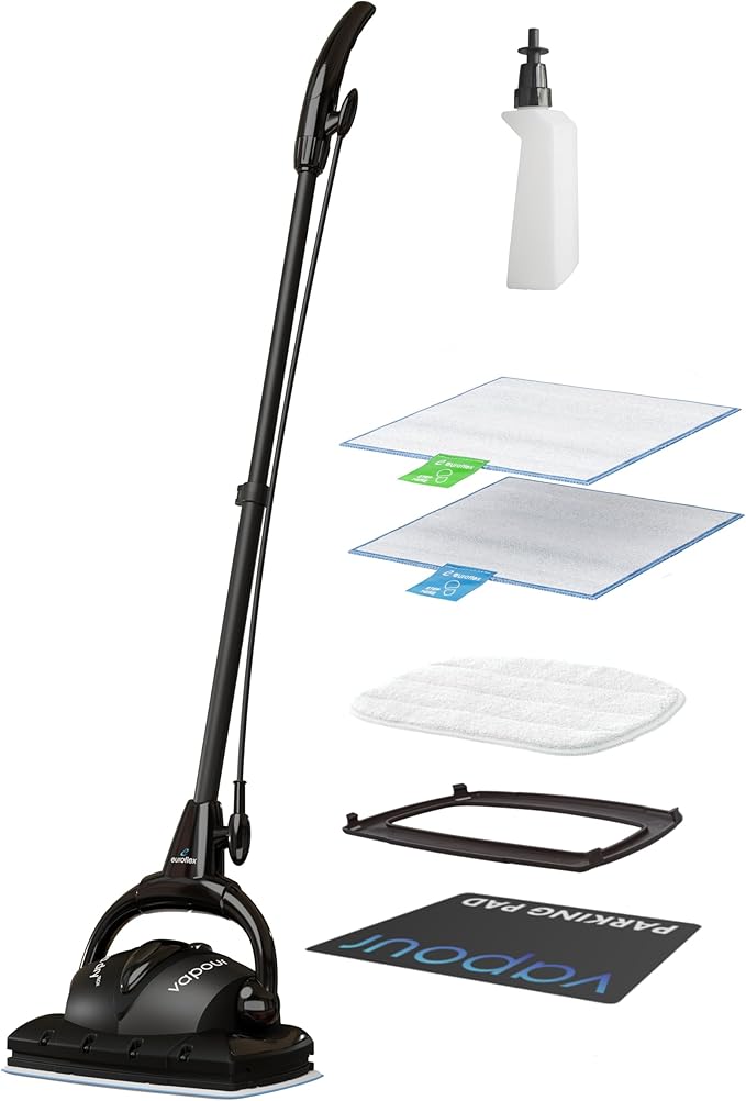 Euroflex Vapour 9-Piece Steam Mop; Ultra Dry Steam Technology; Commercial-Grade 295°F & 50 PSI; Designed & Engineered in Italy; Safe for Steam Cleaning Hardwood & Luxury Vinyl Plank; 5 Year Warranty