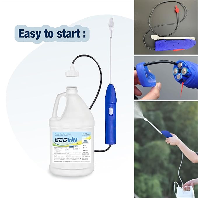 20% Vinegar Cleaning Spray Kit - All-Purpose 4L Vinegar Cleaner with Electric Sprayer for Home, Garden and Outdoor Surfaces - Organic, Pet-Safe Window & Glass Cleaning Solution