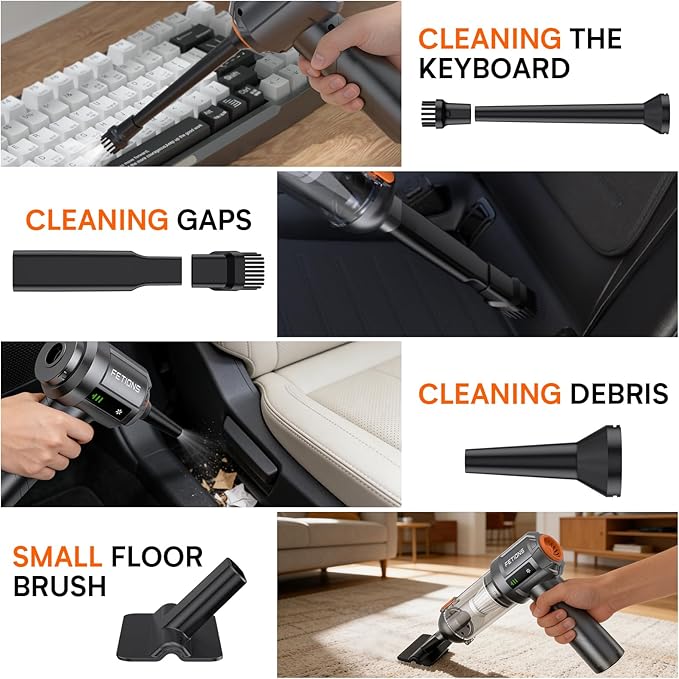 Handheld Car Vacuum Cordless,3 Suction Modes,Portable Mini Cordless Cleaner with 19000pa Suction Power,Type-C Charge,Handheld Vacuum for Car,Home,Office