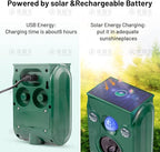 FAYINWBO Latest in 2022 Outdoor Ultrasonic Animal Repeller. Solar Animal Repellent.with Flashing LED Lights, Siren Expelled Cats, Dogs, Rac Green