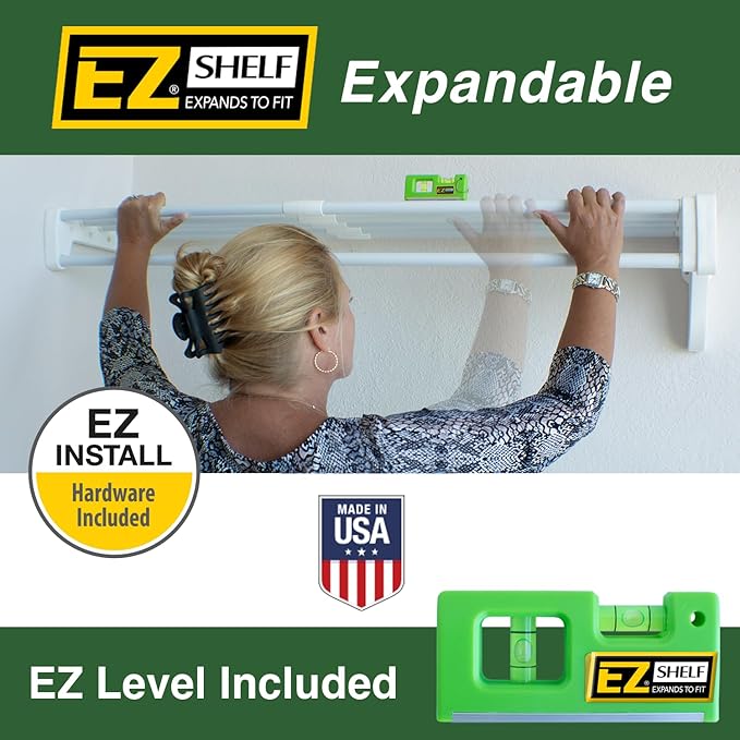 EZ Shelf - DIY Expandable Closet Shelf (NO Hanging Rod) - 28” to 48” - White - Easy to Install to 2 Sidewalls - (EZS-SW48) - Wire Closet Shelving Alternative