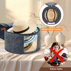 Kovpnor Round Hat Box, Stackable Felt Hat Boxes for Women Storage, Foldable Premium Hat Travel Case with Dustproof Lid, Space Saving Hat Organizer (Grey)