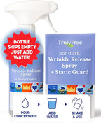 Truly Free Wrinkle & Static Releaser - Wrinkle Release for Clothes, Linen, & Sheet Fabrics - Static Guard Spray - Plant-Based - 1 Pouch 3oz Refill with 12oz Reusable Empty Spray Bottle