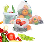 Set of 12 Reusable Mesh Produce Bags - Medium (12"x14") - Green - Polyester - Washable - Drawstring Closure