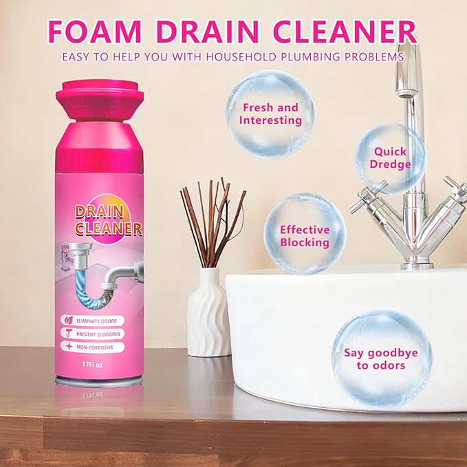 2025 New Foaming Drain Cleaner And Deodorizer, Kitchen Sink Cleaner Foam, Drain Clog Remover, Bathroom Sink Drains Cleaners Foam for Kitchen Sinks, Shower Drains, Tubs (1pcs)