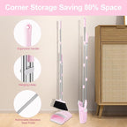Pink Broom and Dustpan Set, 52-in Handle Broom Dustpan Combo Set Household Hand Broom with Dustpan Teeth to Clean Hair for Home Kitchen Office Lobby Sweeping Indoor（Pink）