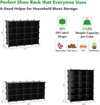 C&AHOME Plastic Shoe Rack,16-Cube Modular Shoes Storage Stand, Multifunction Closet Cabinet, Stackable Shoe Organizer Units for Bedroom Living Room Doorway, 36" L × 14.2" W × 28" H Black SRP15B